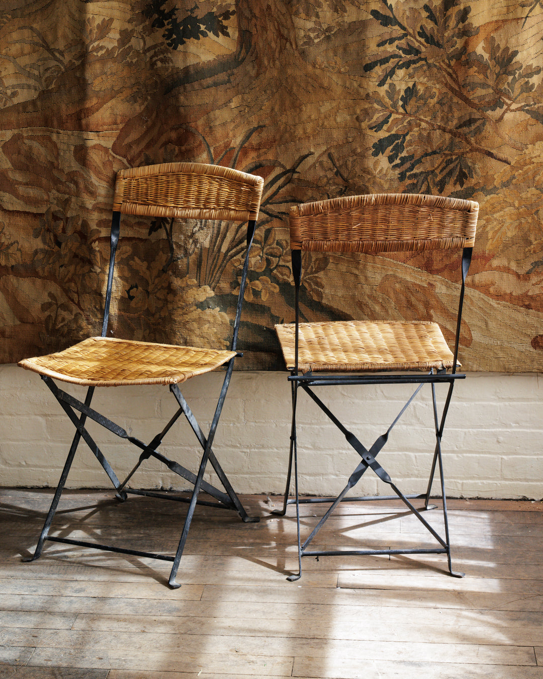 Pair - Midcentury Folding Rattan Chairs
