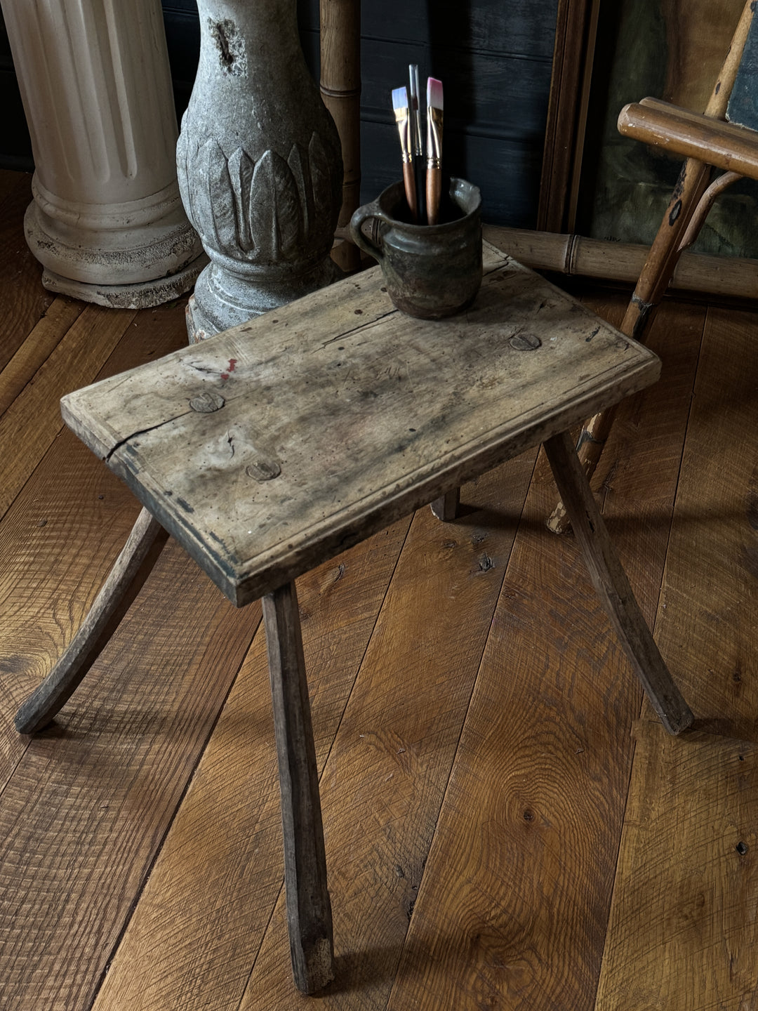 Antique Stool with Engraving