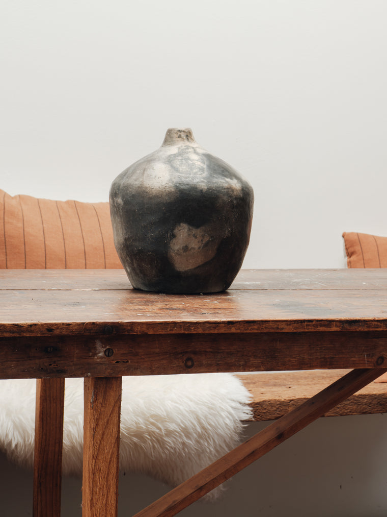 Gafsa Black Clay Vase - Wide