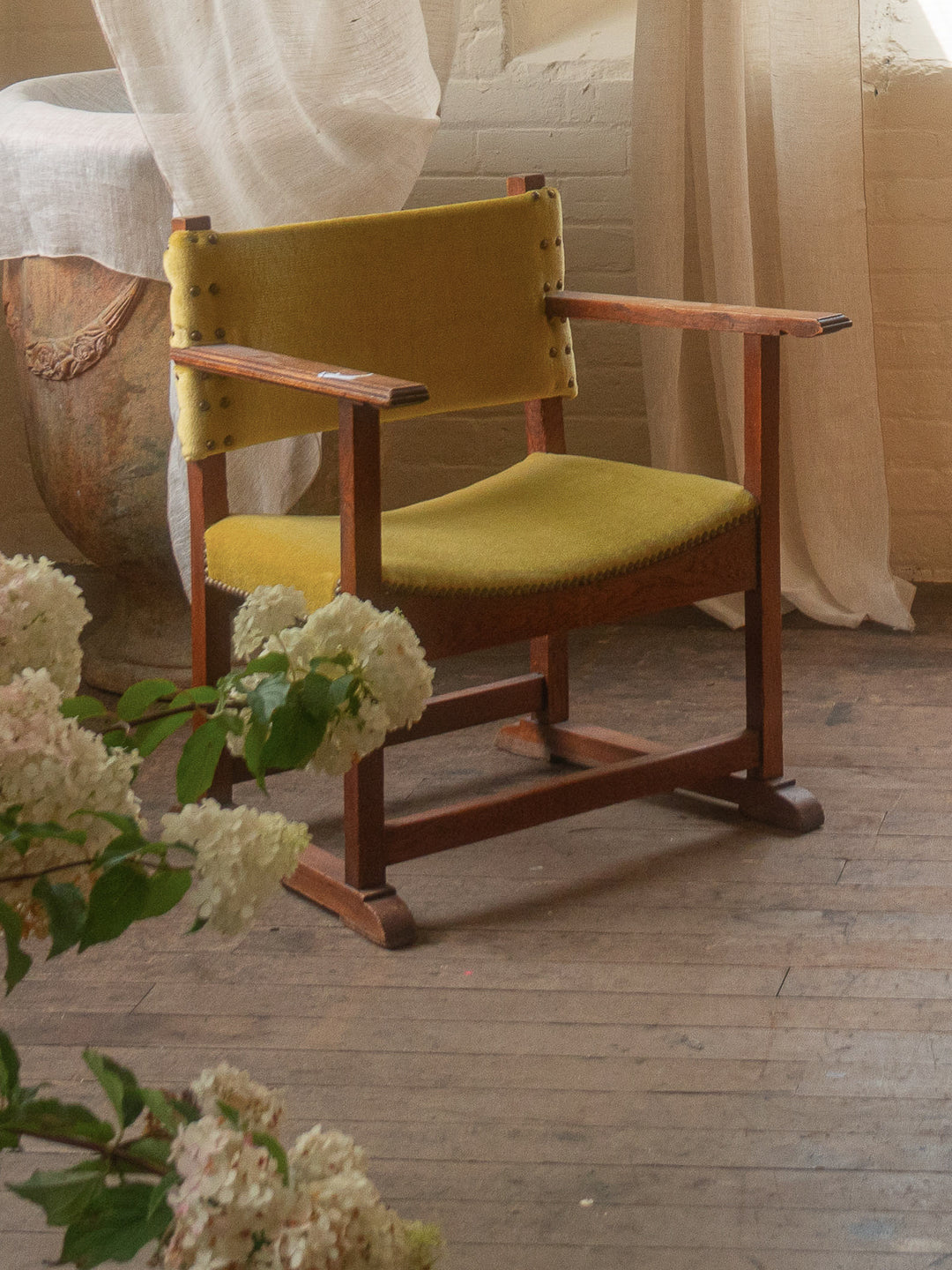 Vintage Mohair Mustard French Armchair