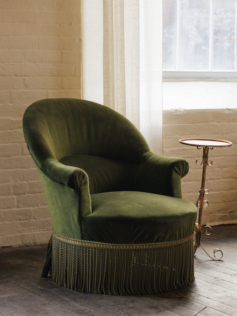 Napoleon III Green Velvet Armchair